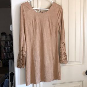 Faux suede camel laser cut sleeve dress size small